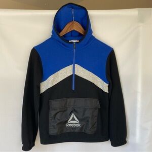 Reebok Boy's Royal Blue Black Kangaroo Pocket Hoodie 1/2 Zipper Size M (8) Hood